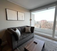 Sala con vista hacia la terraza y cordillera 