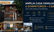 Amplia casa familiar de 2 pisos en sector Los Quillayes, La Florida, ubicada en un entorno residencial consolidado, tranquilo y de carácter familiar, al interior de pasaje con pavimentación recientemente renovada.  La propiedad cuenta con una excelente distribución y amplios espacios, ideal para familias numerosas, quienes requieren dormitorios adicionales para estudio, home office o recibir visitas.  Dispone de 6 dormitorios y 3 baños, con dormitorio principal ubicado en el primer piso, living, comedor.